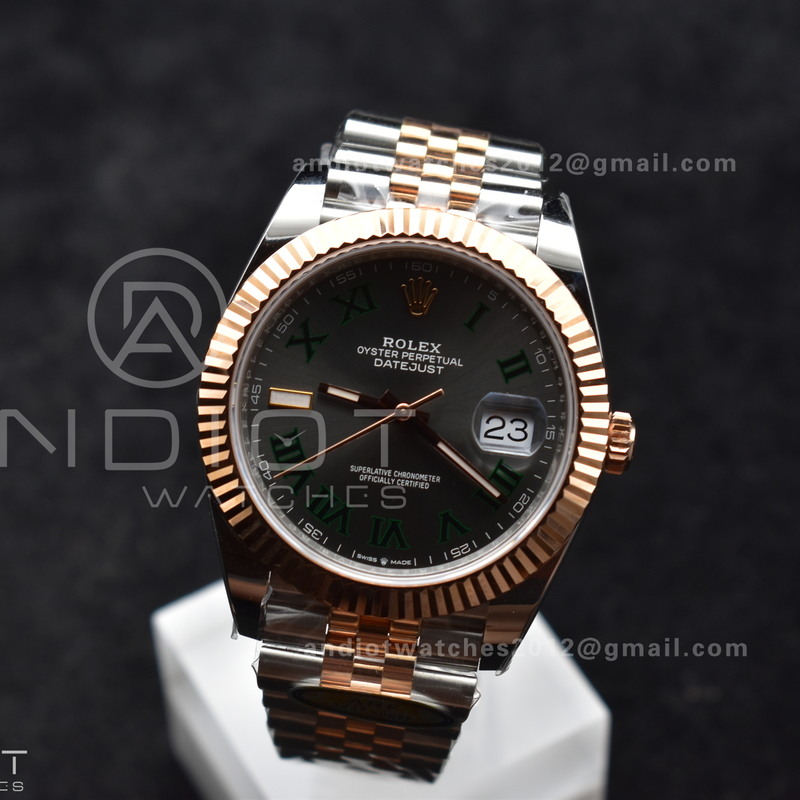 DateJust 41 126333 SS/RG ARF 1:1 Best Edition 904L Steel Gray Green Roman Dial on SS/RG Jubilee Bracelet SH3235 (Gain Weight)